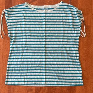 Talbots Teal and White Striped Short Sleeve Top XL